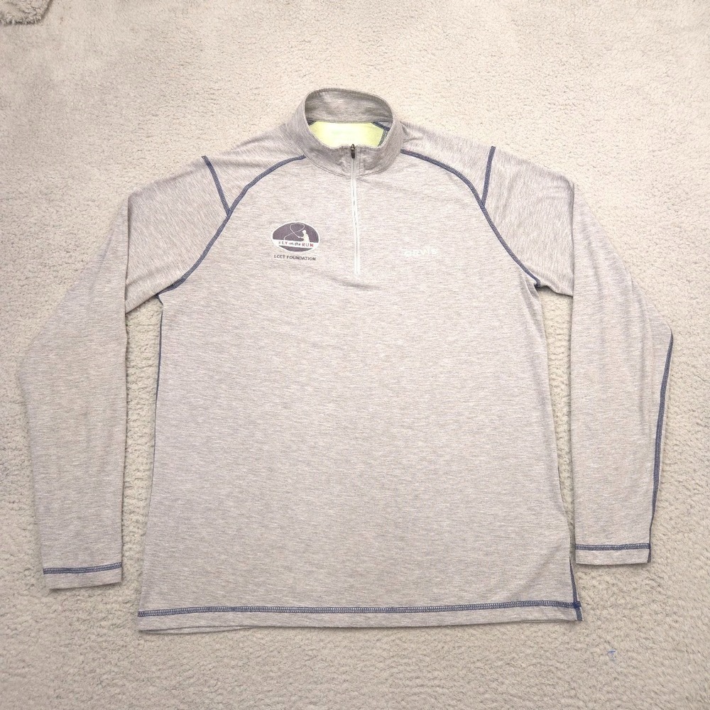 Orvis 1/4 Zip Pullover Mens Large Gray Heather LCCT Fly on the Run Embroidered